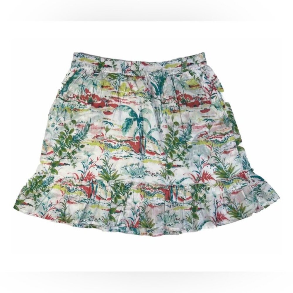 NWT SIGRID OLSEN Beachy Tropical A-Line Lined Ruffle‎ Mini Skirt w/ Pockets Sz M